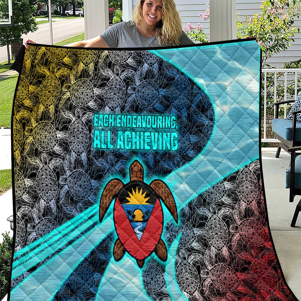 Antigua and Barbuda Sea Turtle Quilt with Tribal Mandala Design with Ocean Waves and National Flag - Wonder Print Shop