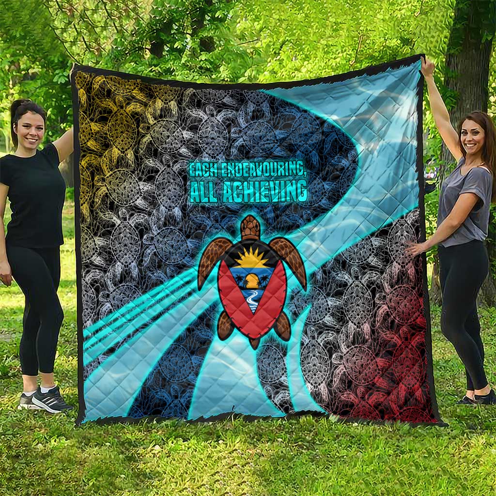 Antigua and Barbuda Sea Turtle Quilt with Tribal Mandala Design with Ocean Waves and National Flag - Wonder Print Shop