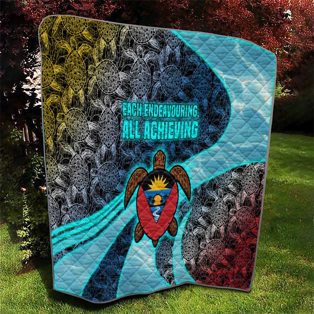 Antigua and Barbuda Sea Turtle Quilt with Tribal Mandala Design with Ocean Waves and National Flag - Wonder Print Shop