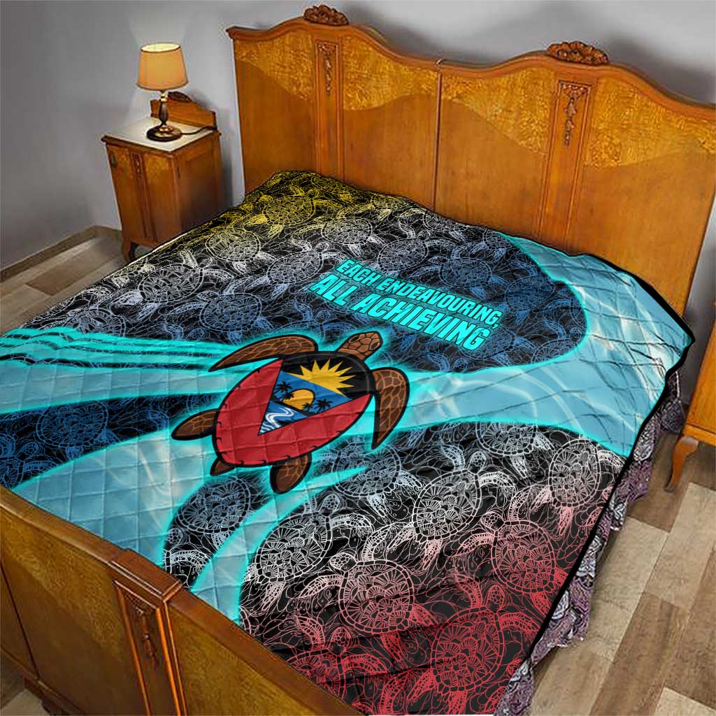 Antigua and Barbuda Sea Turtle Quilt with Tribal Mandala Design with Ocean Waves and National Flag - Wonder Print Shop
