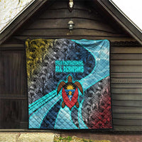 Antigua and Barbuda Sea Turtle Quilt with Tribal Mandala Design with Ocean Waves and National Flag - Wonder Print Shop