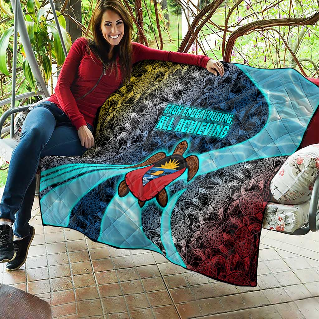 Antigua and Barbuda Sea Turtle Quilt with Tribal Mandala Design with Ocean Waves and National Flag - Wonder Print Shop