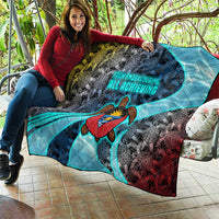 Antigua and Barbuda Sea Turtle Quilt with Tribal Mandala Design with Ocean Waves and National Flag - Wonder Print Shop