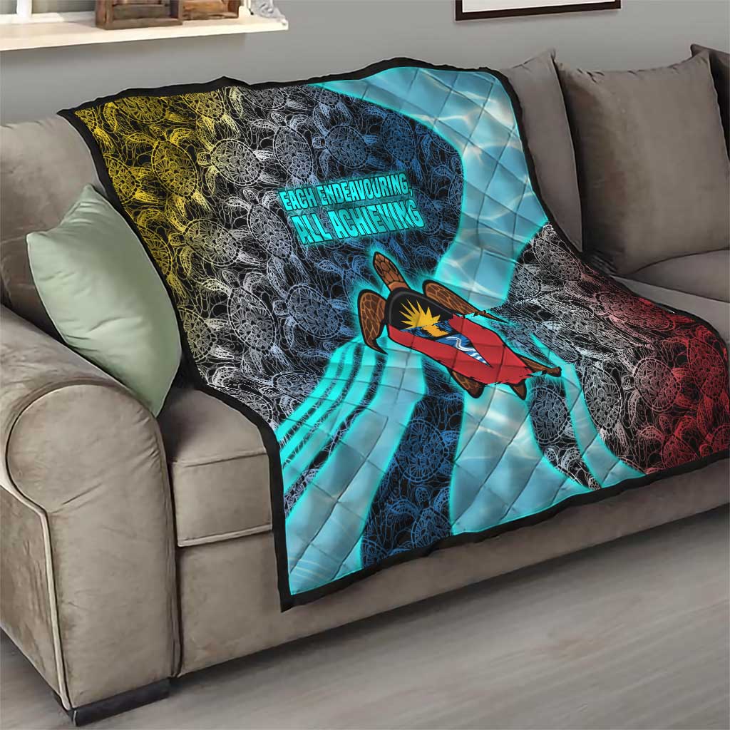 Antigua and Barbuda Sea Turtle Quilt with Tribal Mandala Design with Ocean Waves and National Flag - Wonder Print Shop