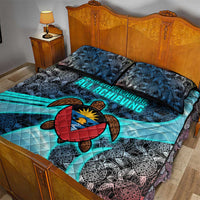 Antigua and Barbuda Sea Turtle Quilt Bed Set with Tribal Mandala Design with Ocean Waves and National Flag - Wonder Print Shop