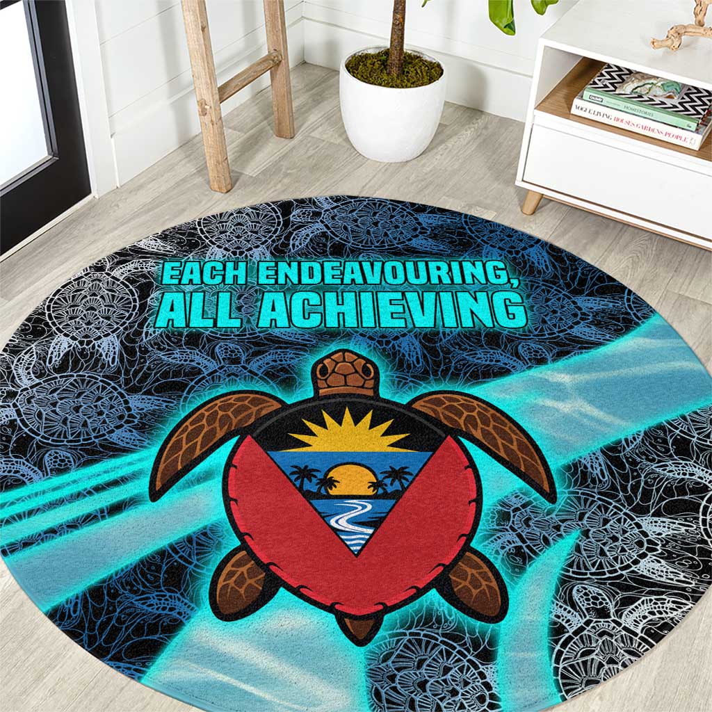 Antigua and Barbuda Sea Turtle Round Carpet with Tribal Mandala Design with Ocean Waves and National Flag - Wonder Print Shop