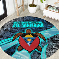 Antigua and Barbuda Sea Turtle Round Carpet with Tribal Mandala Design with Ocean Waves and National Flag - Wonder Print Shop