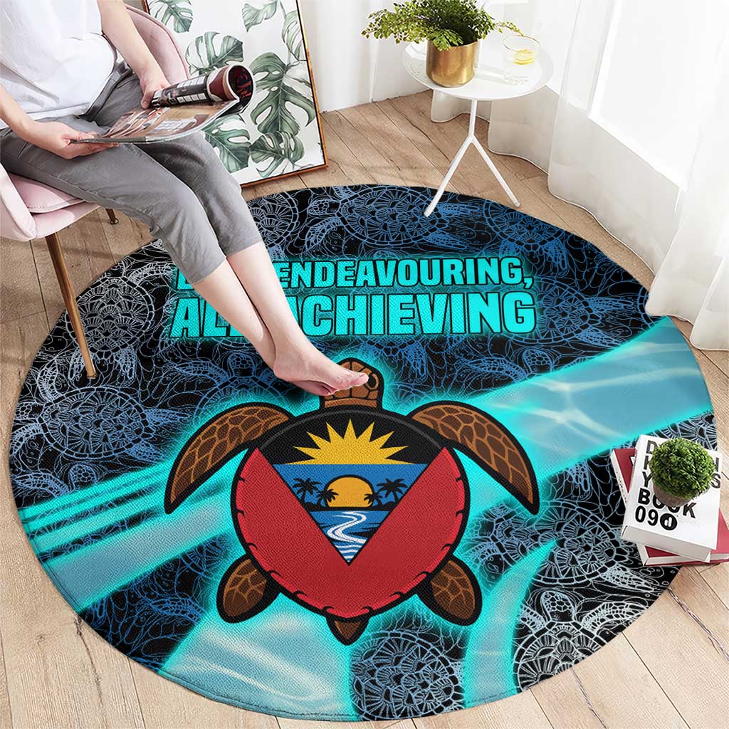 Antigua and Barbuda Sea Turtle Round Carpet with Tribal Mandala Design with Ocean Waves and National Flag - Wonder Print Shop