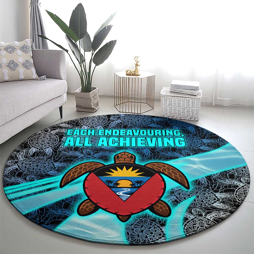 Antigua and Barbuda Sea Turtle Round Carpet with Tribal Mandala Design with Ocean Waves and National Flag - Wonder Print Shop