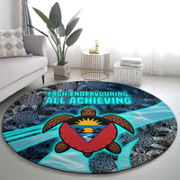 Antigua and Barbuda Sea Turtle Round Carpet with Tribal Mandala Design with Ocean Waves and National Flag - Wonder Print Shop