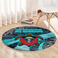 Antigua and Barbuda Sea Turtle Round Carpet with Tribal Mandala Design with Ocean Waves and National Flag - Wonder Print Shop