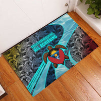Antigua and Barbuda Sea Turtle Rubber Doormat with Tribal Mandala Design with Ocean Waves and National Flag - Wonder Print Shop