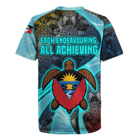 Antigua and Barbuda Sea Turtle Rugby Jersey with Tribal Mandala Design with Ocean Waves and National Flag - Wonder Print Shop