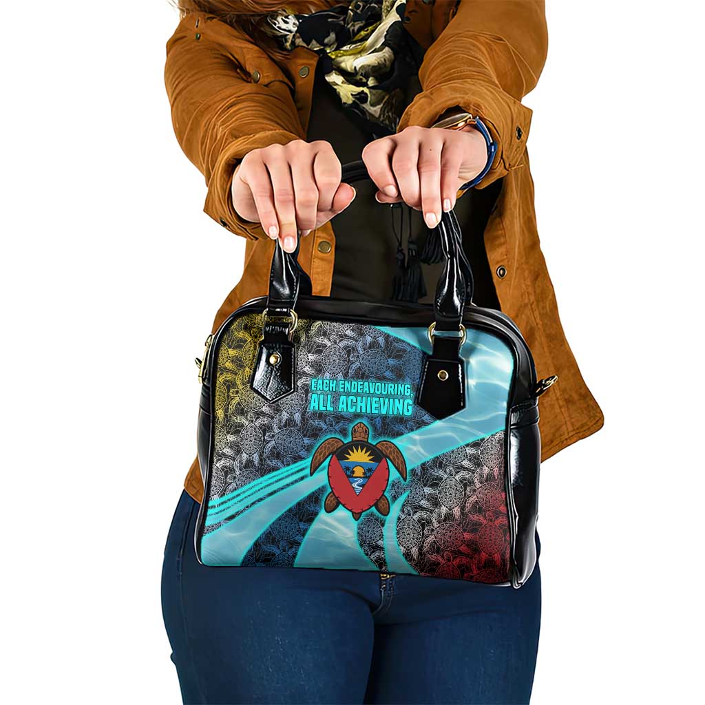 Antigua and Barbuda Sea Turtle Shoulder Handbag with Tribal Mandala Design with Ocean Waves and National Flag - Wonder Print Shop