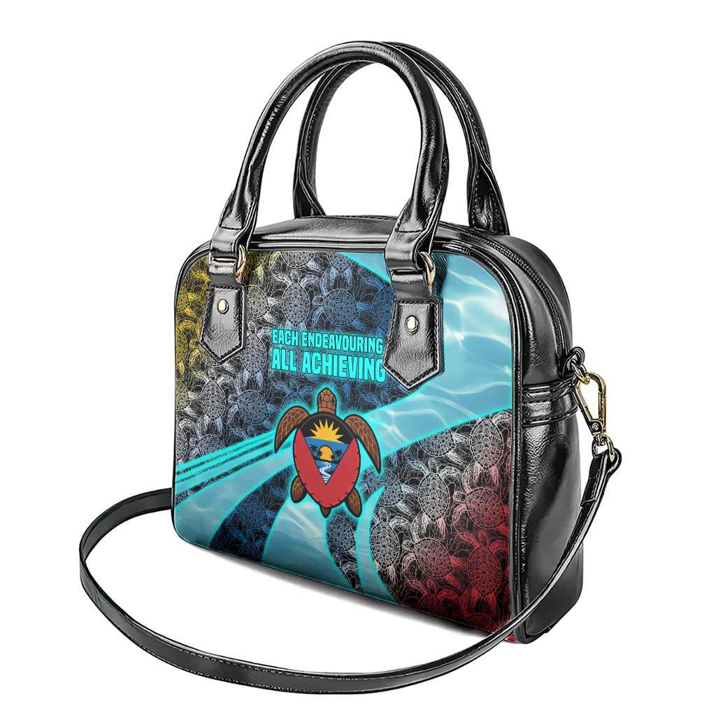 Antigua and Barbuda Sea Turtle Shoulder Handbag with Tribal Mandala Design with Ocean Waves and National Flag - Wonder Print Shop