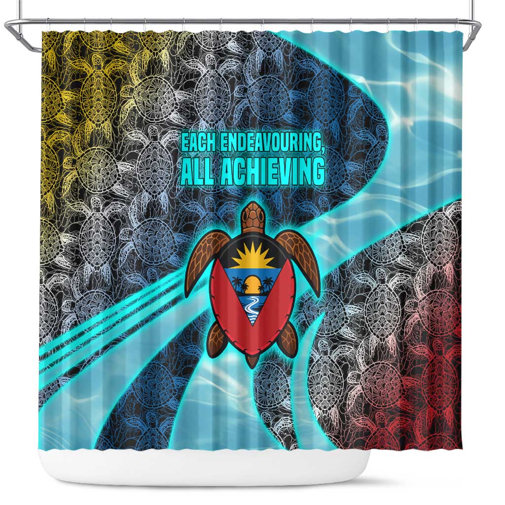 Antigua and Barbuda Sea Turtle Shower Curtain with Tribal Mandala Design with Ocean Waves and National Flag - Wonder Print Shop