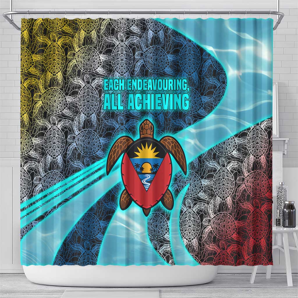 Antigua and Barbuda Sea Turtle Shower Curtain with Tribal Mandala Design with Ocean Waves and National Flag - Wonder Print Shop