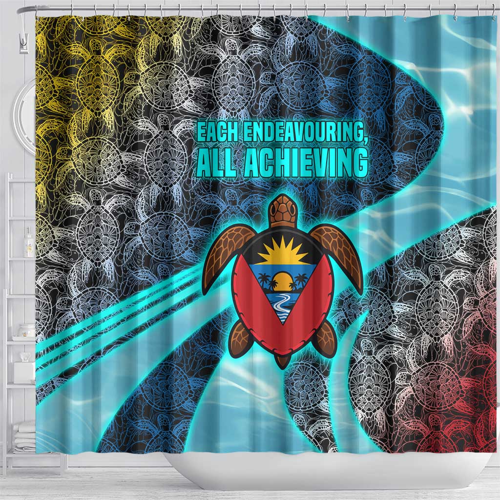 Antigua and Barbuda Sea Turtle Shower Curtain with Tribal Mandala Design with Ocean Waves and National Flag - Wonder Print Shop