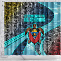 Antigua and Barbuda Sea Turtle Shower Curtain with Tribal Mandala Design with Ocean Waves and National Flag - Wonder Print Shop