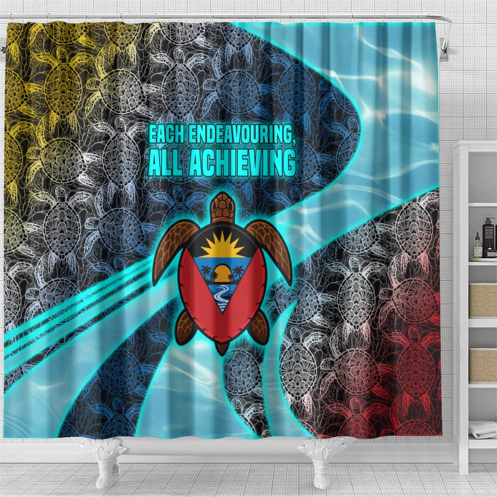 Antigua and Barbuda Sea Turtle Shower Curtain with Tribal Mandala Design with Ocean Waves and National Flag - Wonder Print Shop
