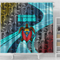 Antigua and Barbuda Sea Turtle Shower Curtain with Tribal Mandala Design with Ocean Waves and National Flag - Wonder Print Shop