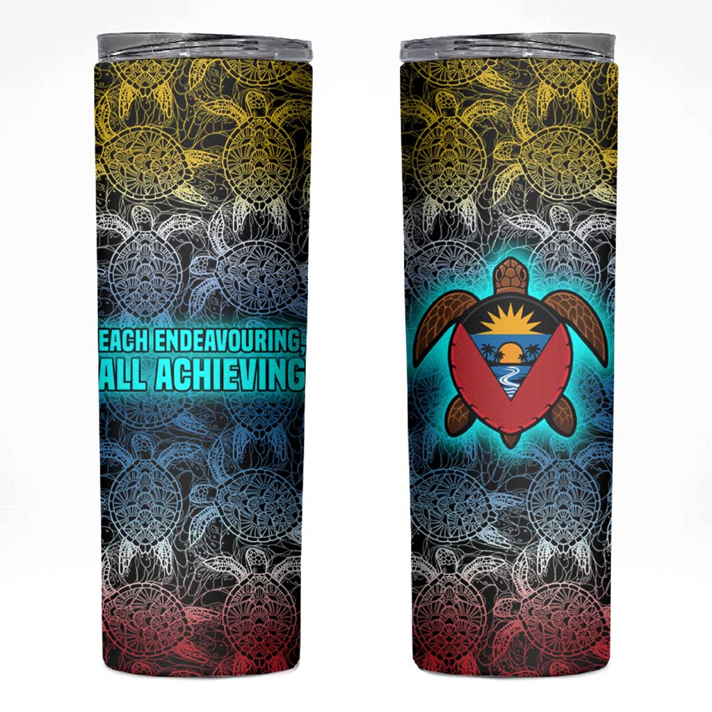 Antigua and Barbuda Sea Turtle Skinny Tumbler with Tribal Mandala Design with Ocean Waves and National Flag - Wonder Print Shop