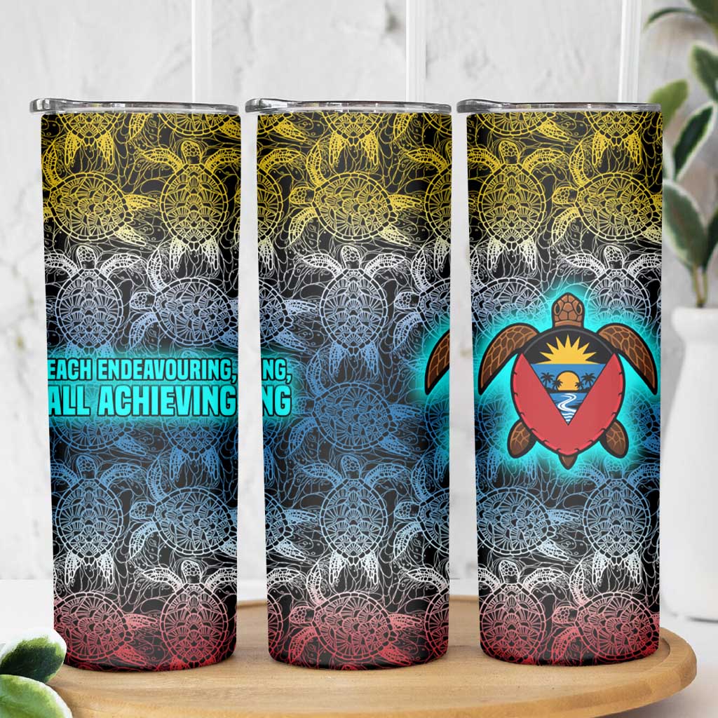 Antigua and Barbuda Sea Turtle Skinny Tumbler with Tribal Mandala Design with Ocean Waves and National Flag - Wonder Print Shop