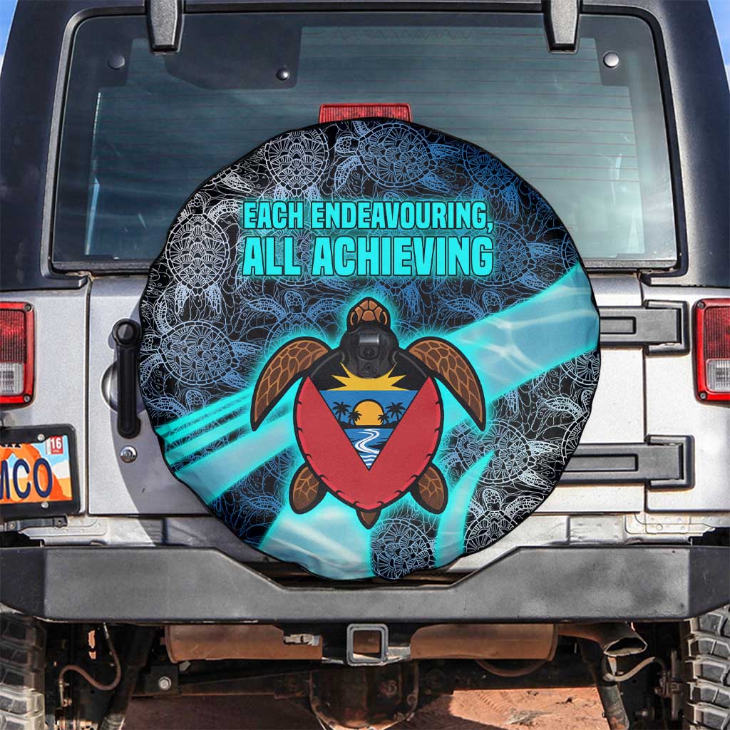 Antigua and Barbuda Sea Turtle Spare Tire Cover with Tribal Mandala Design with Ocean Waves and National Flag - Wonder Print Shop