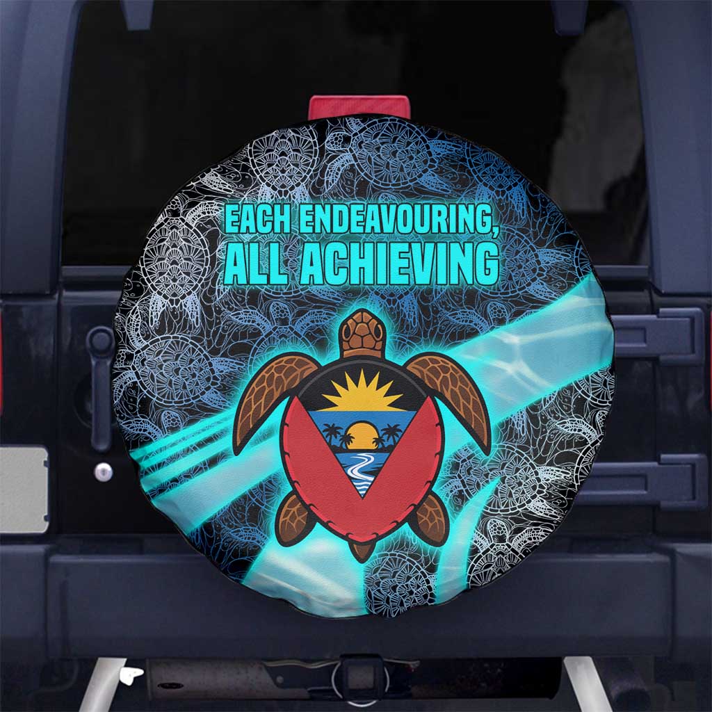 Antigua and Barbuda Sea Turtle Spare Tire Cover with Tribal Mandala Design with Ocean Waves and National Flag - Wonder Print Shop