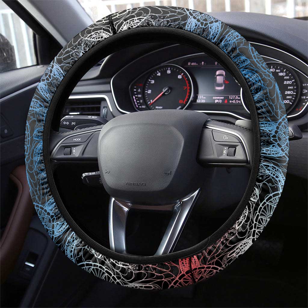 Antigua and Barbuda Sea Turtle Steering Wheel Cover with Tribal Mandala Design with Ocean Waves and National Flag - Wonder Print Shop
