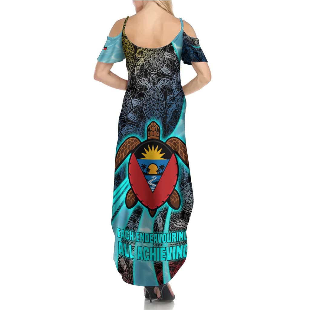 Antigua and Barbuda Sea Turtle Summer Maxi Dress with Tribal Mandala Design with Ocean Waves and National Flag - Wonder Print Shop