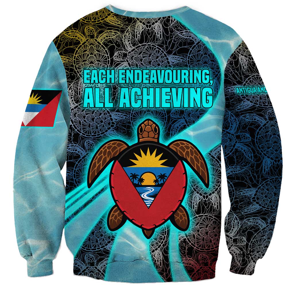 Antigua and Barbuda Sea Turtle Sweatshirt with Tribal Mandala Design with Ocean Waves and National Flag - Wonder Print Shop