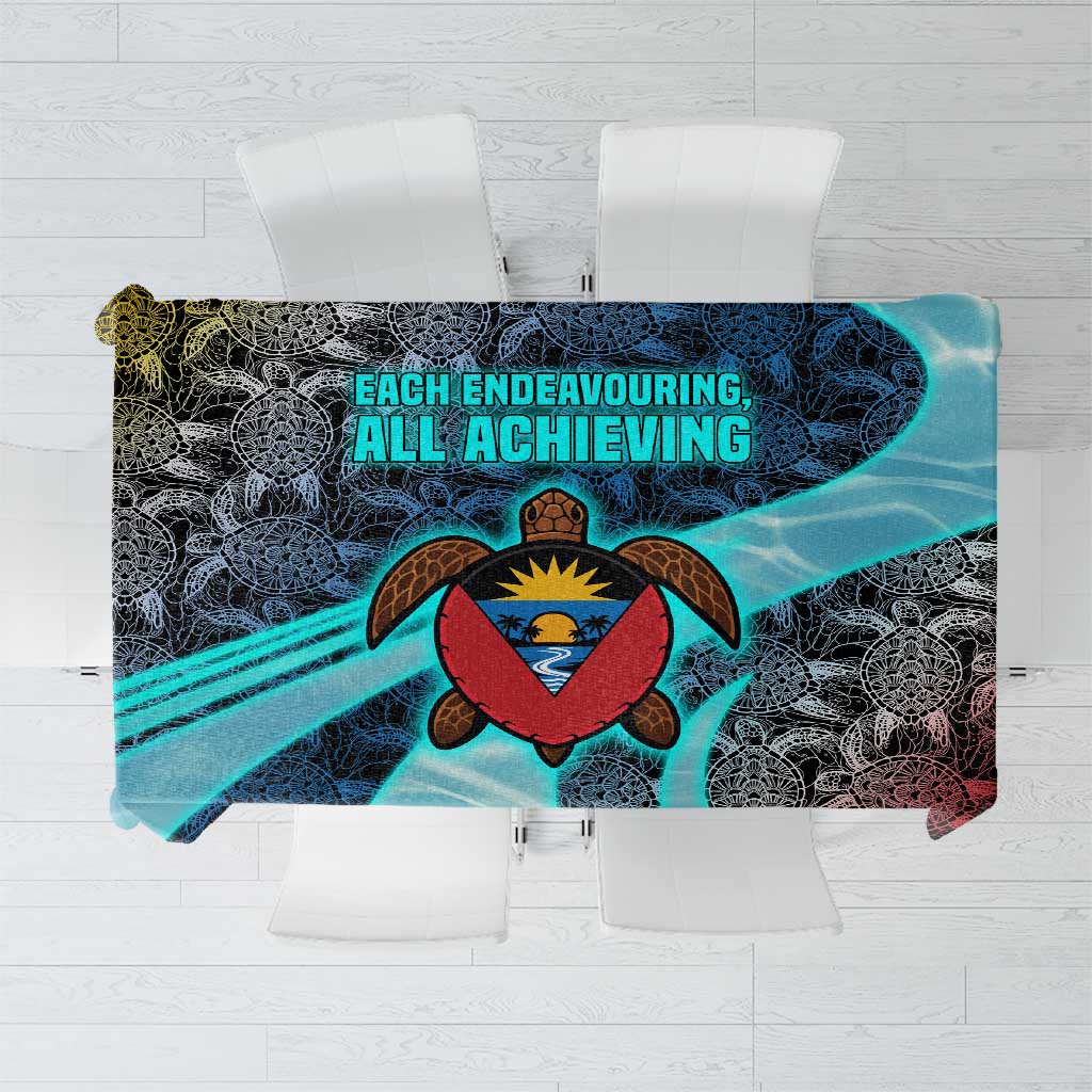 Antigua and Barbuda Sea Turtle Tablecloth with Tribal Mandala Design with Ocean Waves and National Flag - Wonder Print Shop