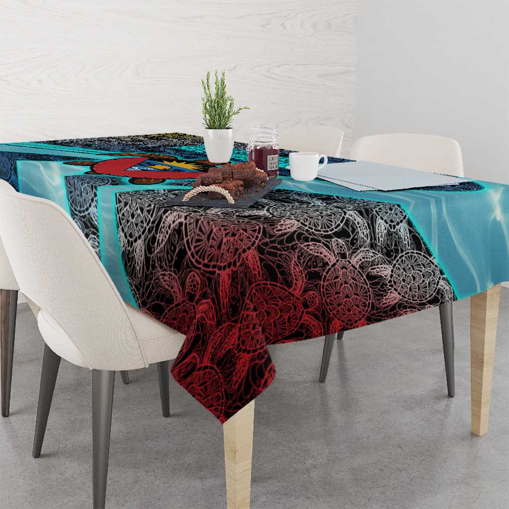 Antigua and Barbuda Sea Turtle Tablecloth with Tribal Mandala Design with Ocean Waves and National Flag - Wonder Print Shop