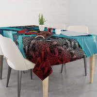 Antigua and Barbuda Sea Turtle Tablecloth with Tribal Mandala Design with Ocean Waves and National Flag - Wonder Print Shop