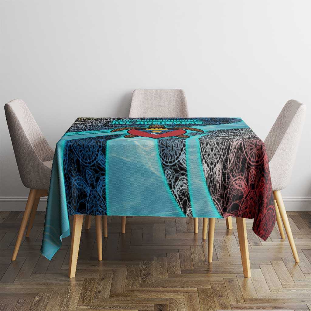 Antigua and Barbuda Sea Turtle Tablecloth with Tribal Mandala Design with Ocean Waves and National Flag - Wonder Print Shop