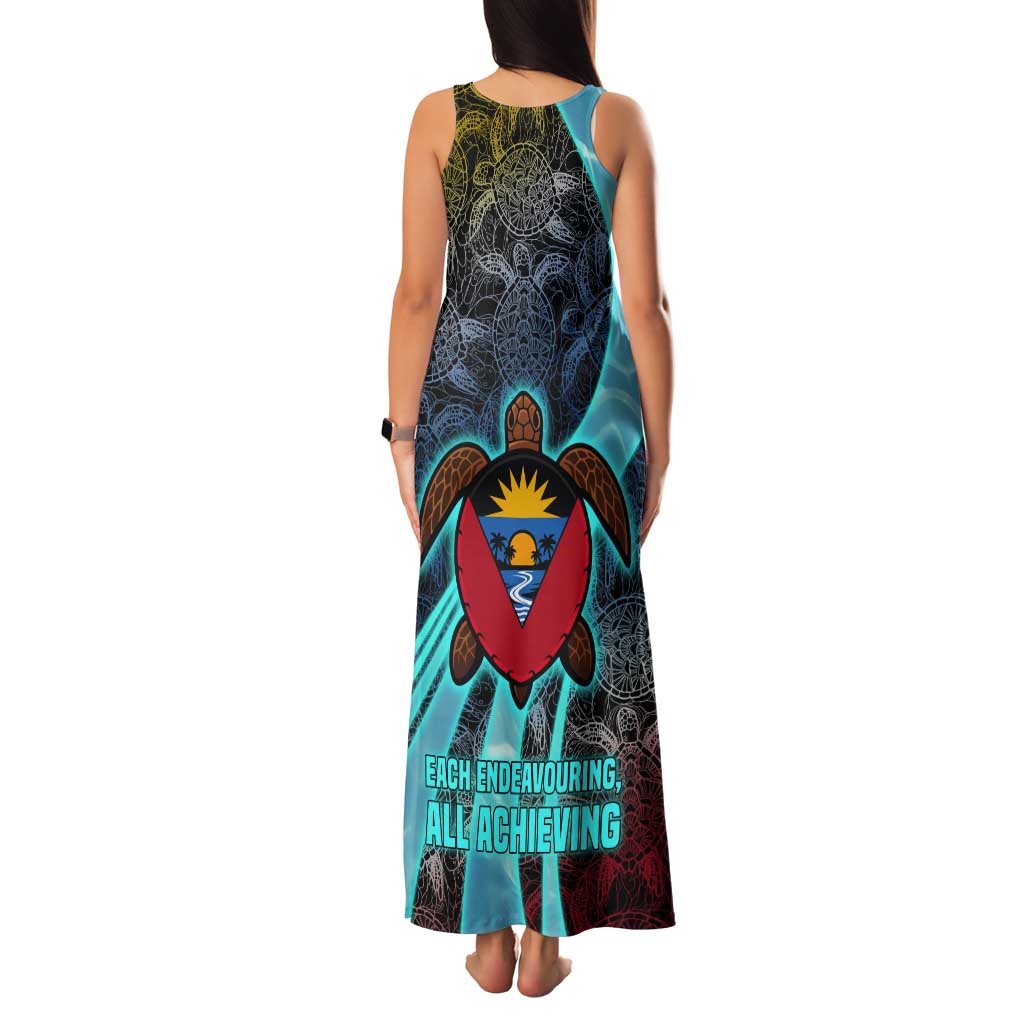 Antigua and Barbuda Sea Turtle Tank Maxi Dress with Tribal Mandala Design with Ocean Waves and National Flag - Wonder Print Shop