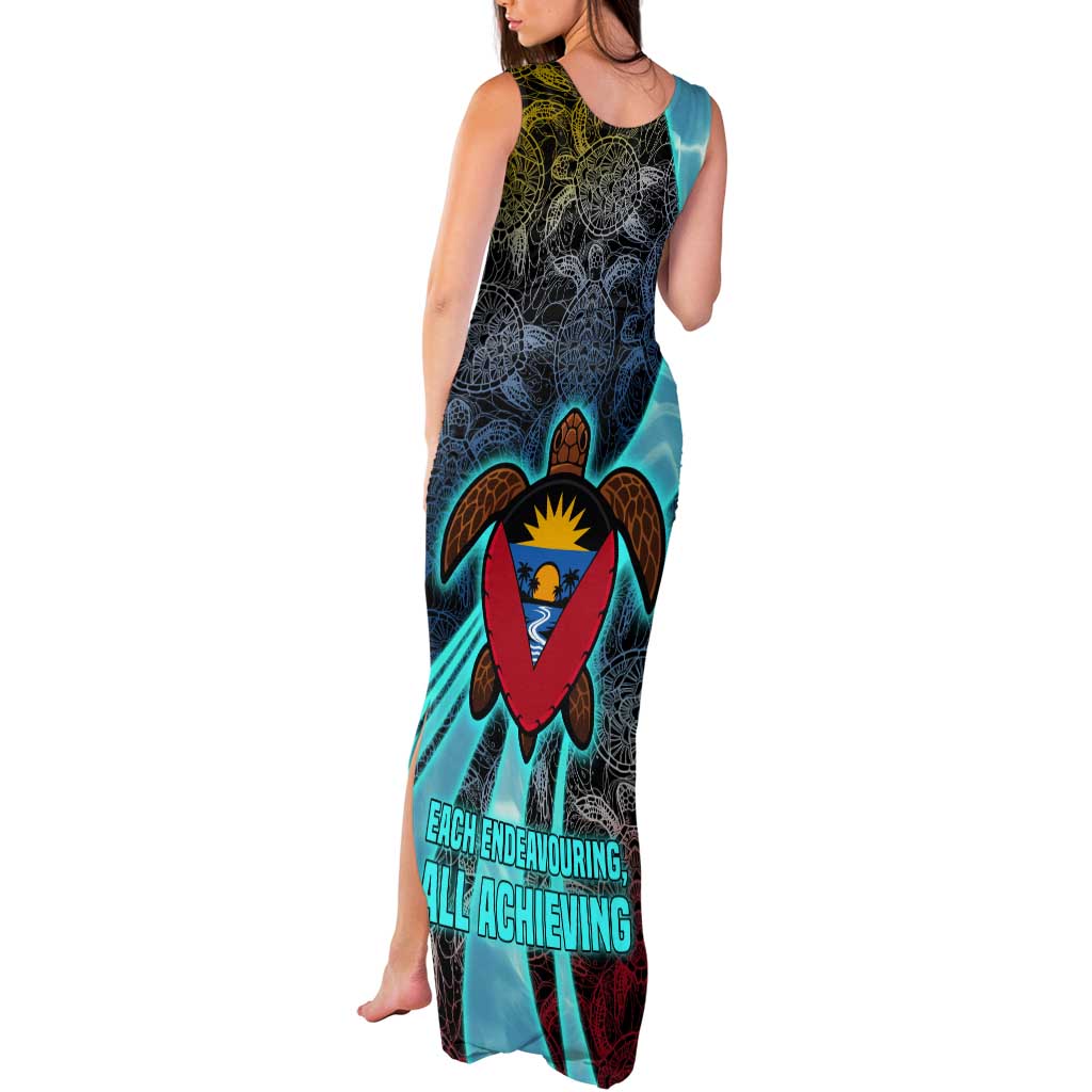 Antigua and Barbuda Sea Turtle Tank Maxi Dress with Tribal Mandala Design with Ocean Waves and National Flag - Wonder Print Shop