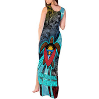 Antigua and Barbuda Sea Turtle Tank Maxi Dress with Tribal Mandala Design with Ocean Waves and National Flag - Wonder Print Shop