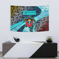 Antigua and Barbuda Sea Turtle Tapestry with Tribal Mandala Design with Ocean Waves and National Flag - Wonder Print Shop