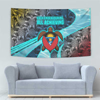 Antigua and Barbuda Sea Turtle Tapestry with Tribal Mandala Design with Ocean Waves and National Flag - Wonder Print Shop