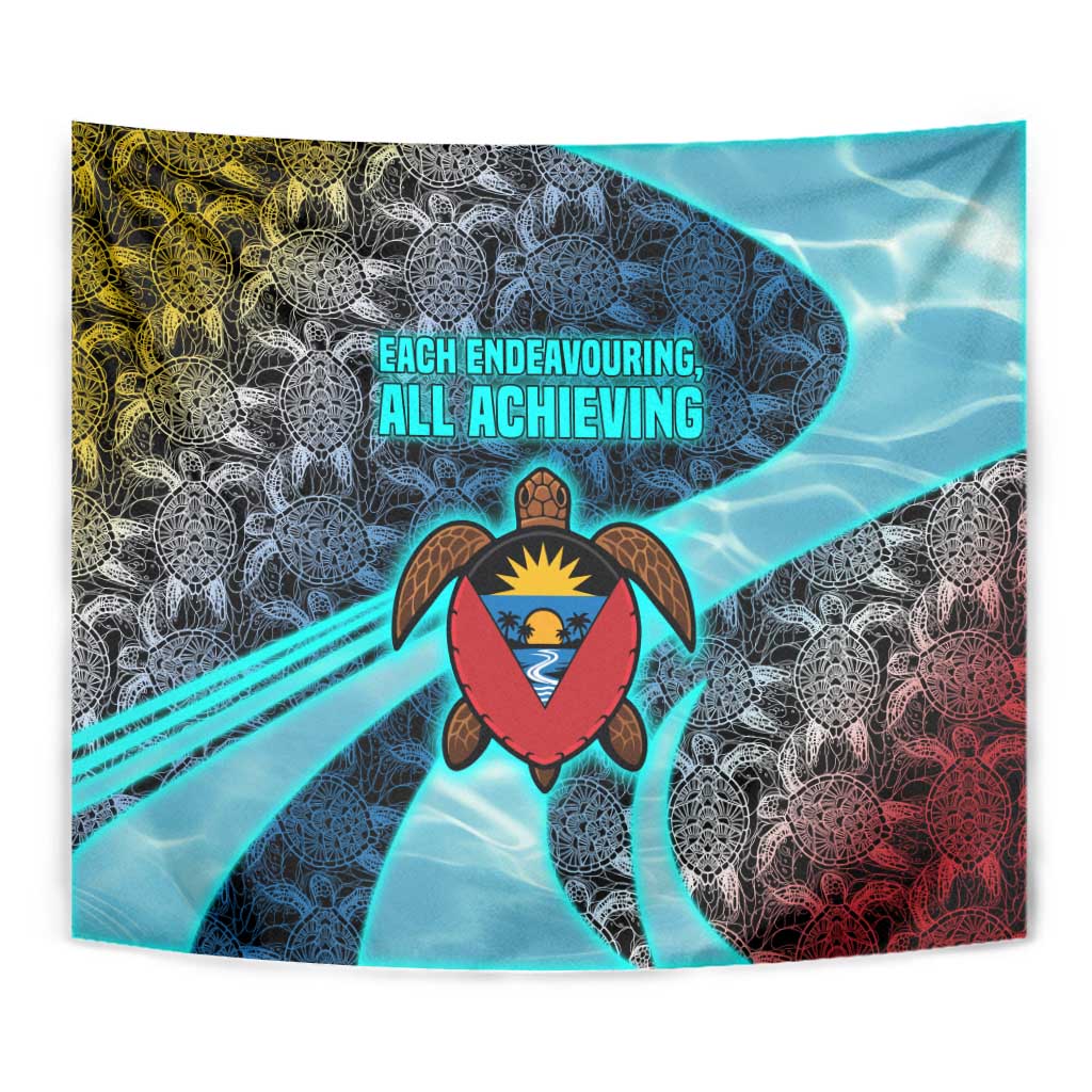 Antigua and Barbuda Sea Turtle Tapestry with Tribal Mandala Design with Ocean Waves and National Flag - Wonder Print Shop