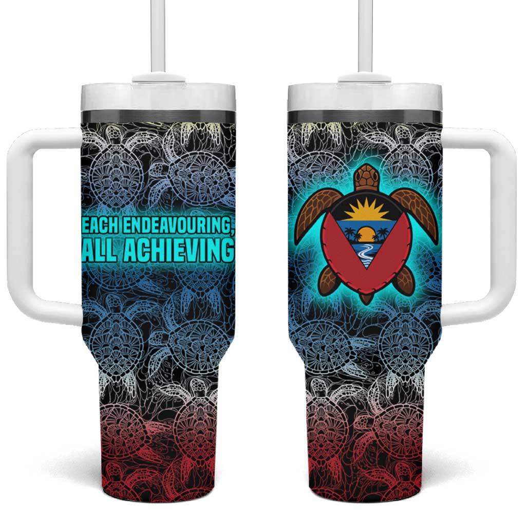 Antigua and Barbuda Sea Turtle Tumbler With Handle with Tribal Mandala Design with Ocean Waves and National Flag - Wonder Print Shop