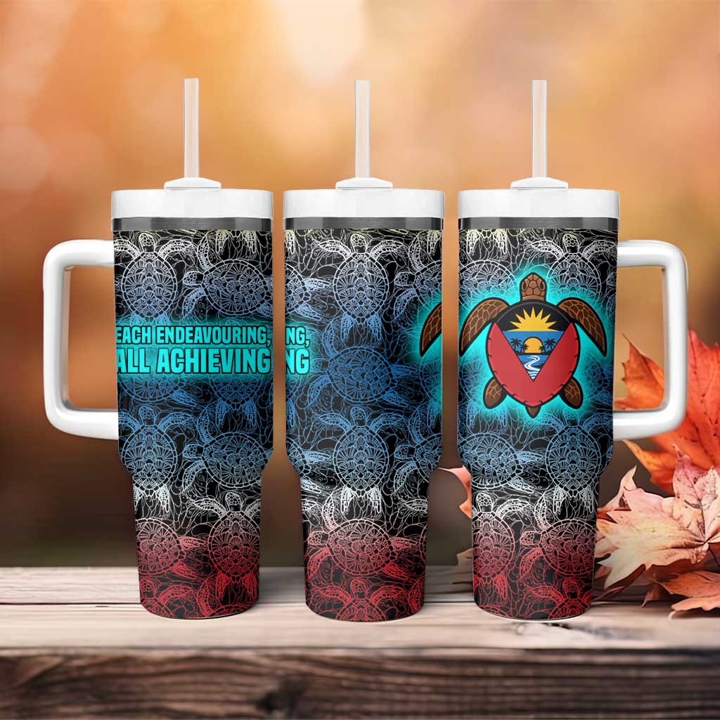 Antigua and Barbuda Sea Turtle Tumbler With Handle with Tribal Mandala Design with Ocean Waves and National Flag - Wonder Print Shop