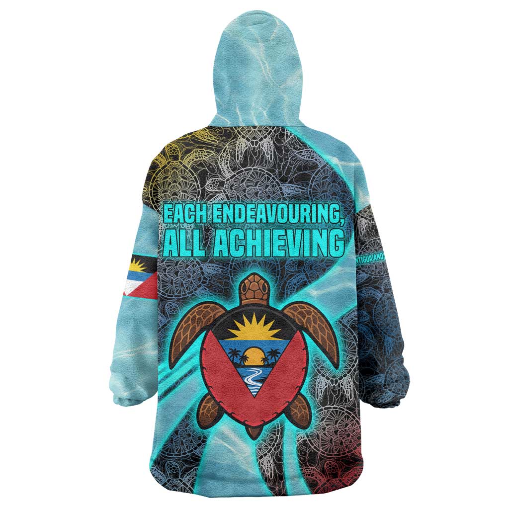 Antigua and Barbuda Sea Turtle Wearable Blanket Hoodie with Tribal Mandala Design with Ocean Waves and National Flag - Wonder Print Shop
