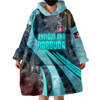 Antigua and Barbuda Sea Turtle Wearable Blanket Hoodie with Tribal Mandala Design with Ocean Waves and National Flag - Wonder Print Shop