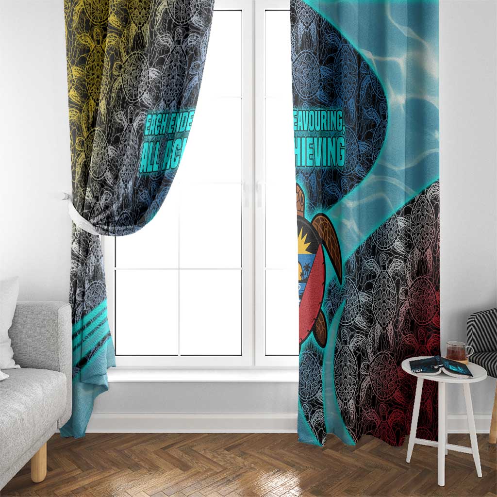 Antigua and Barbuda Sea Turtle Window Curtain with Tribal Mandala Design with Ocean Waves and National Flag - Wonder Print Shop