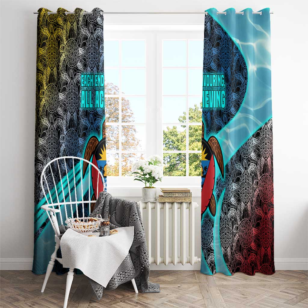 Antigua and Barbuda Sea Turtle Window Curtain with Tribal Mandala Design with Ocean Waves and National Flag - Wonder Print Shop