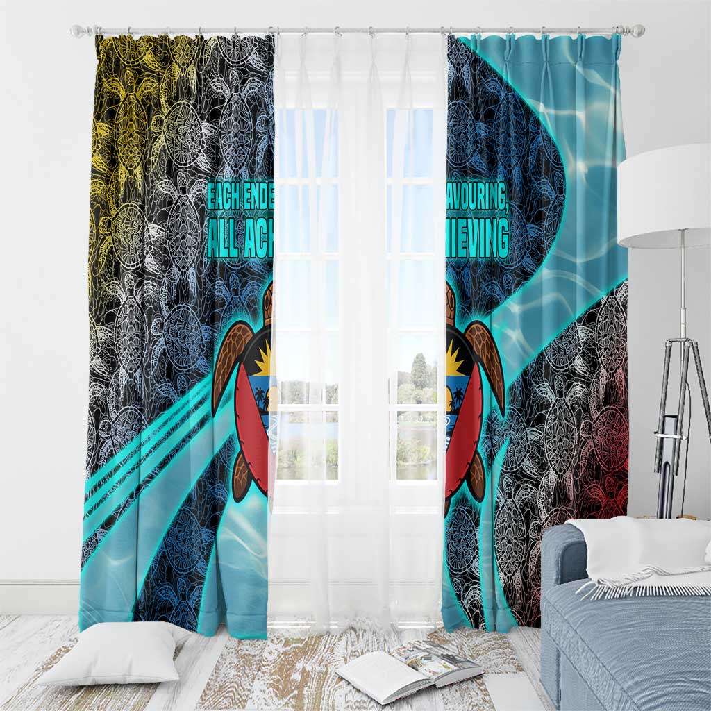 Antigua and Barbuda Sea Turtle Window Curtain with Tribal Mandala Design with Ocean Waves and National Flag - Wonder Print Shop