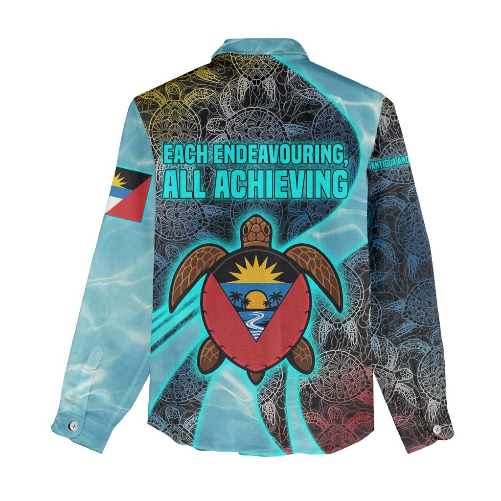 Antigua and Barbuda Sea Turtle Women Casual Shirt with Tribal Mandala Design with Ocean Waves and National Flag - Wonder Print Shop